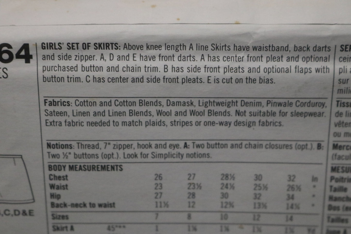 Simplicity 7364 Girls Set of Skirts Sewing Pattern - UNCUT -  Size 7 8 10