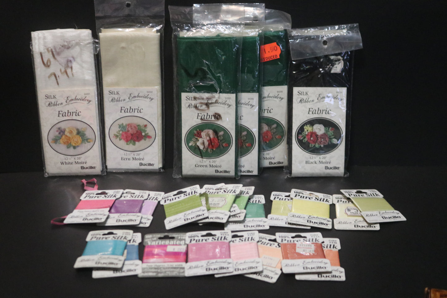Bucilla Silk Ribbon Embroidery Fabric and Silk Ribbon - Mixed Lot 26 pieces