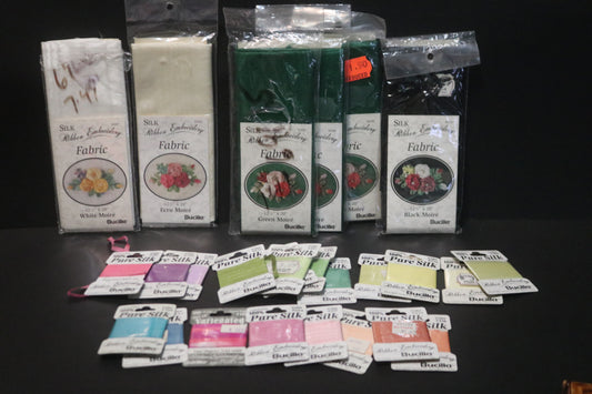 Bucilla Silk Ribbon Embroidery Fabric and Silk Ribbon - Mixed Lot 26 pieces