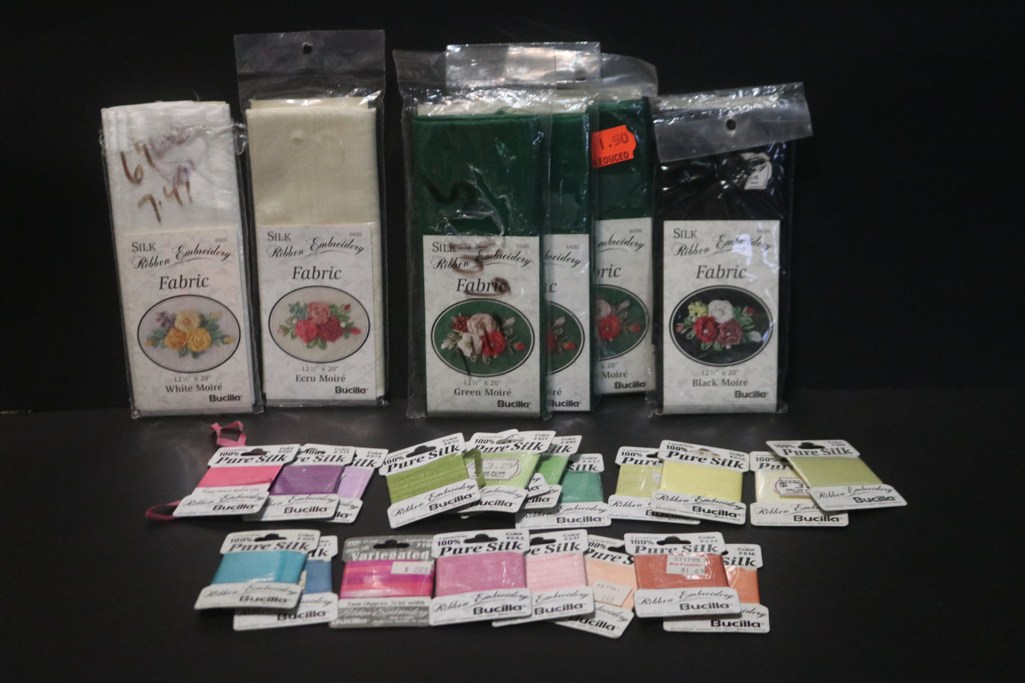 Bucilla Silk Ribbon Embroidery Fabric and Silk Ribbon - Mixed Lot 26 pieces