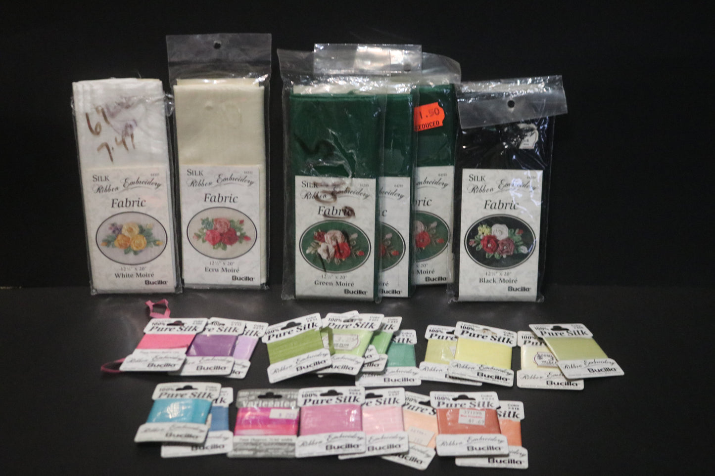 Bucilla Silk Ribbon Embroidery Fabric and Silk Ribbon - Mixed Lot 26 pieces