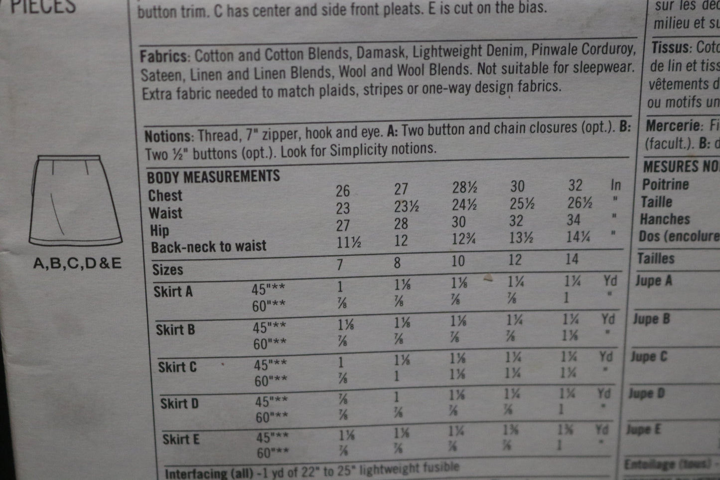 Simplicity 7364 Girls Set of Skirts Sewing Pattern - UNCUT -  Size 7 8 10