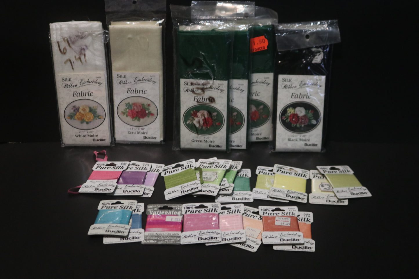 Bucilla Silk Ribbon Embroidery Fabric and Silk Ribbon - Mixed Lot 26 pieces