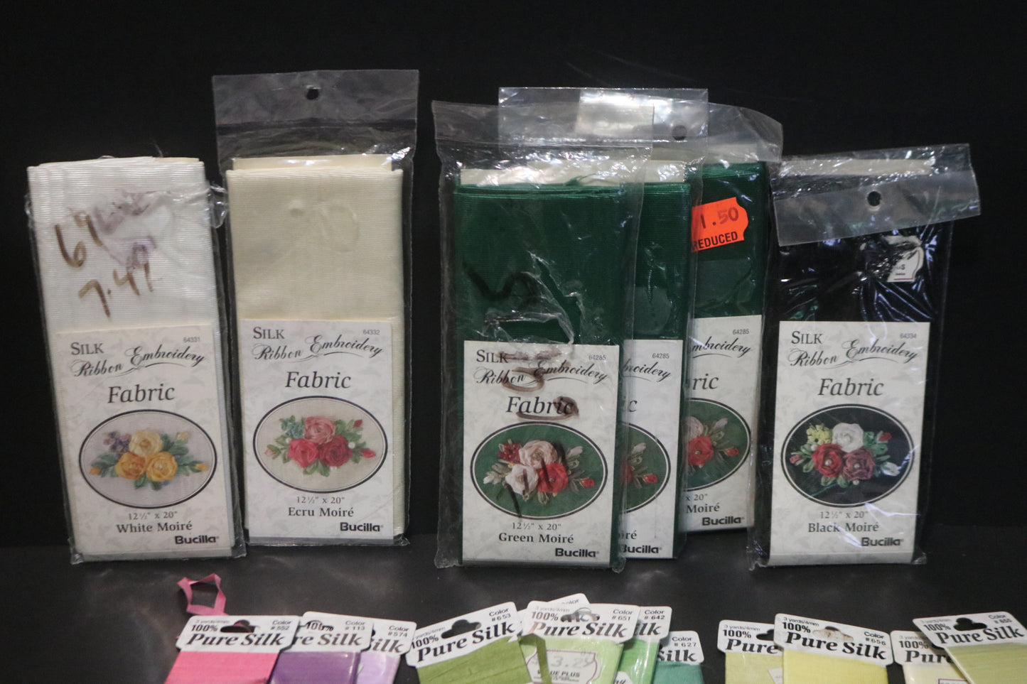 Bucilla Silk Ribbon Embroidery Fabric and Silk Ribbon - Mixed Lot 26 pieces