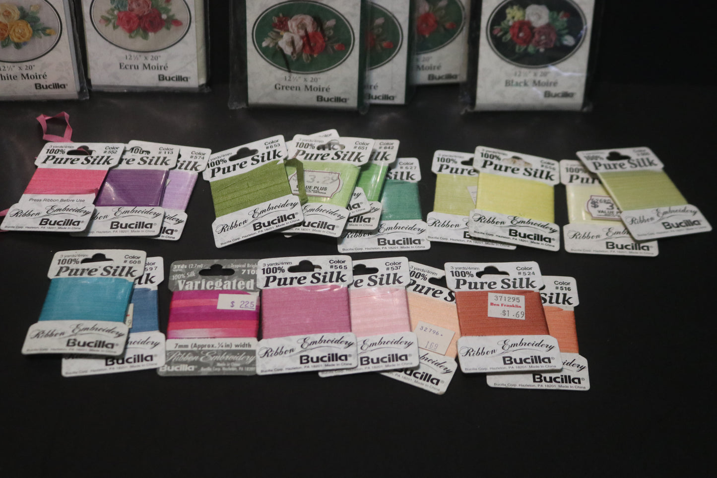 Bucilla Silk Ribbon Embroidery Fabric and Silk Ribbon - Mixed Lot 26 pieces