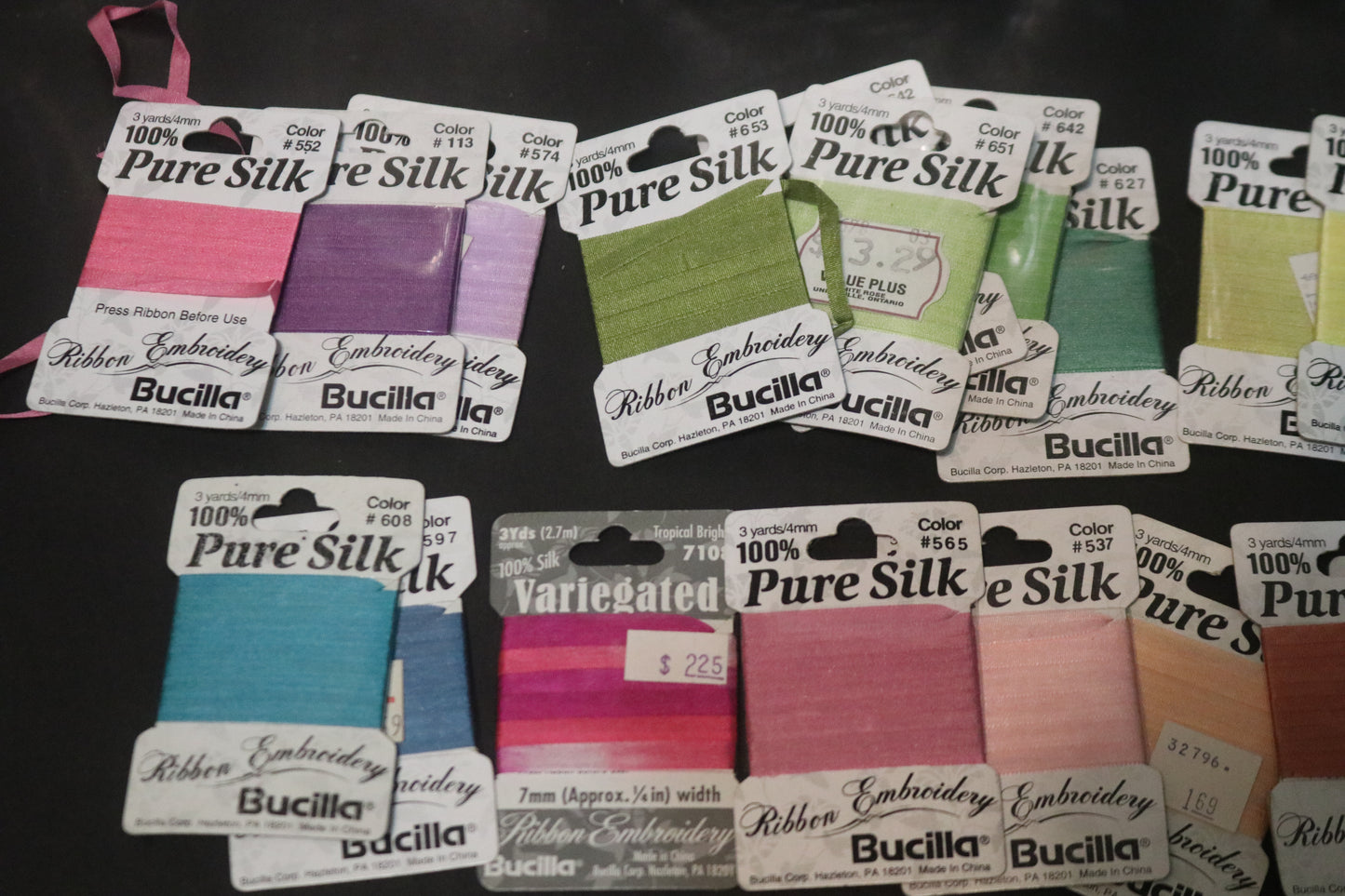 Bucilla Silk Ribbon Embroidery Fabric and Silk Ribbon - Mixed Lot 26 pieces