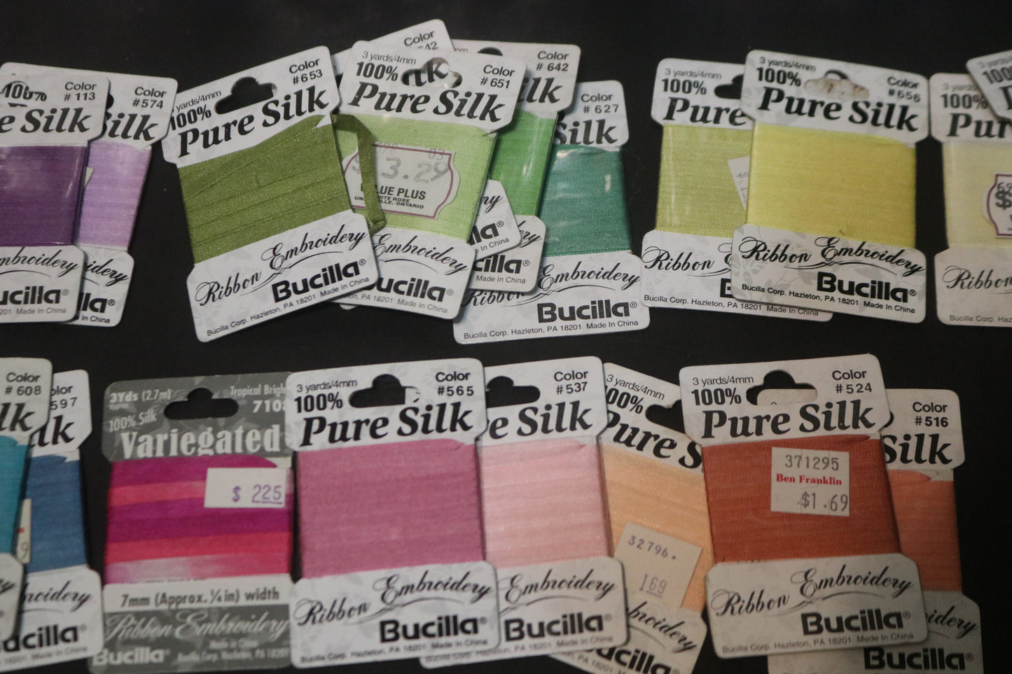 Bucilla Silk Ribbon Embroidery Fabric and Silk Ribbon - Mixed Lot 26 pieces