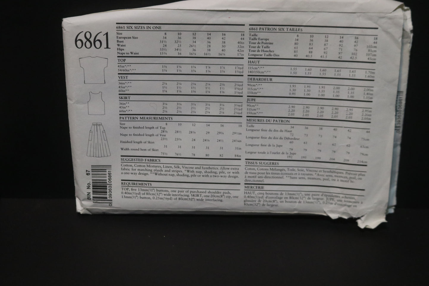 New Look 6861 Jacket Top and Skirt Sewing Pattern UNCUT - Size 8 - 18