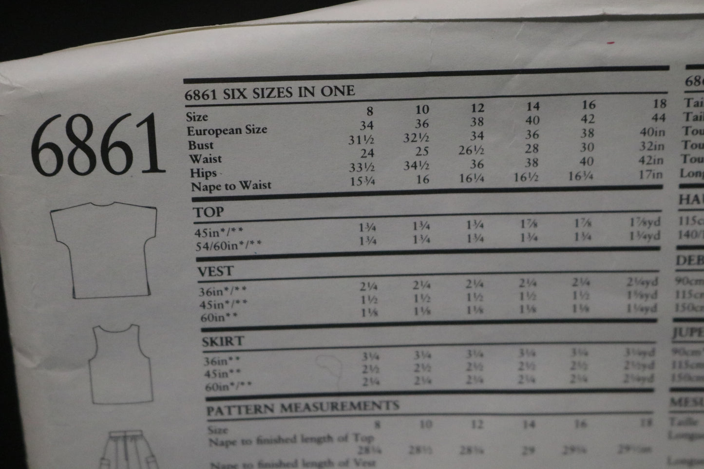 New Look 6861 Jacket Top and Skirt Sewing Pattern UNCUT - Size 8 - 18