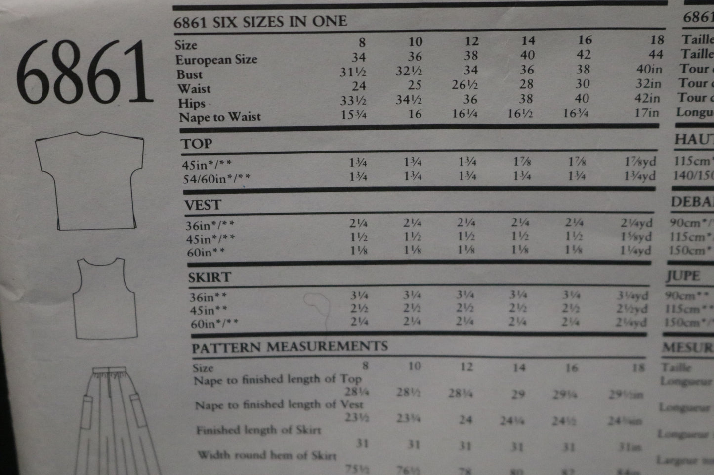 New Look 6861 Jacket Top and Skirt Sewing Pattern UNCUT - Size 8 - 18