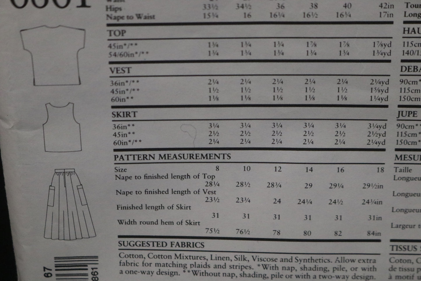 New Look 6861 Jacket Top and Skirt Sewing Pattern UNCUT - Size 8 - 18