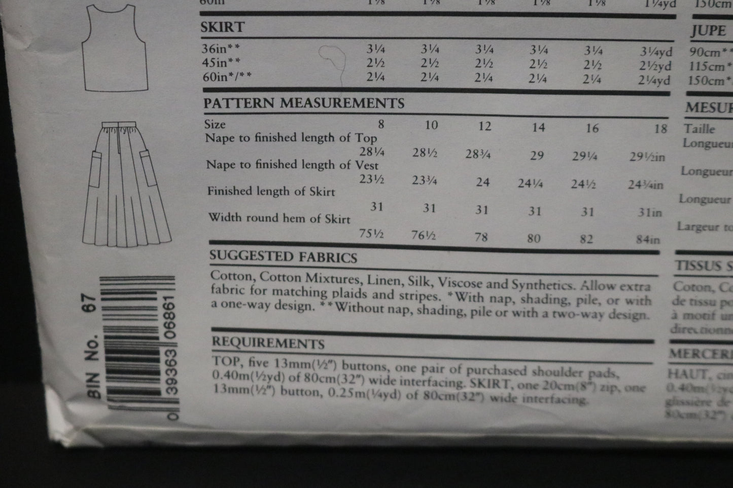 New Look 6861 Jacket Top and Skirt Sewing Pattern UNCUT - Size 8 - 18