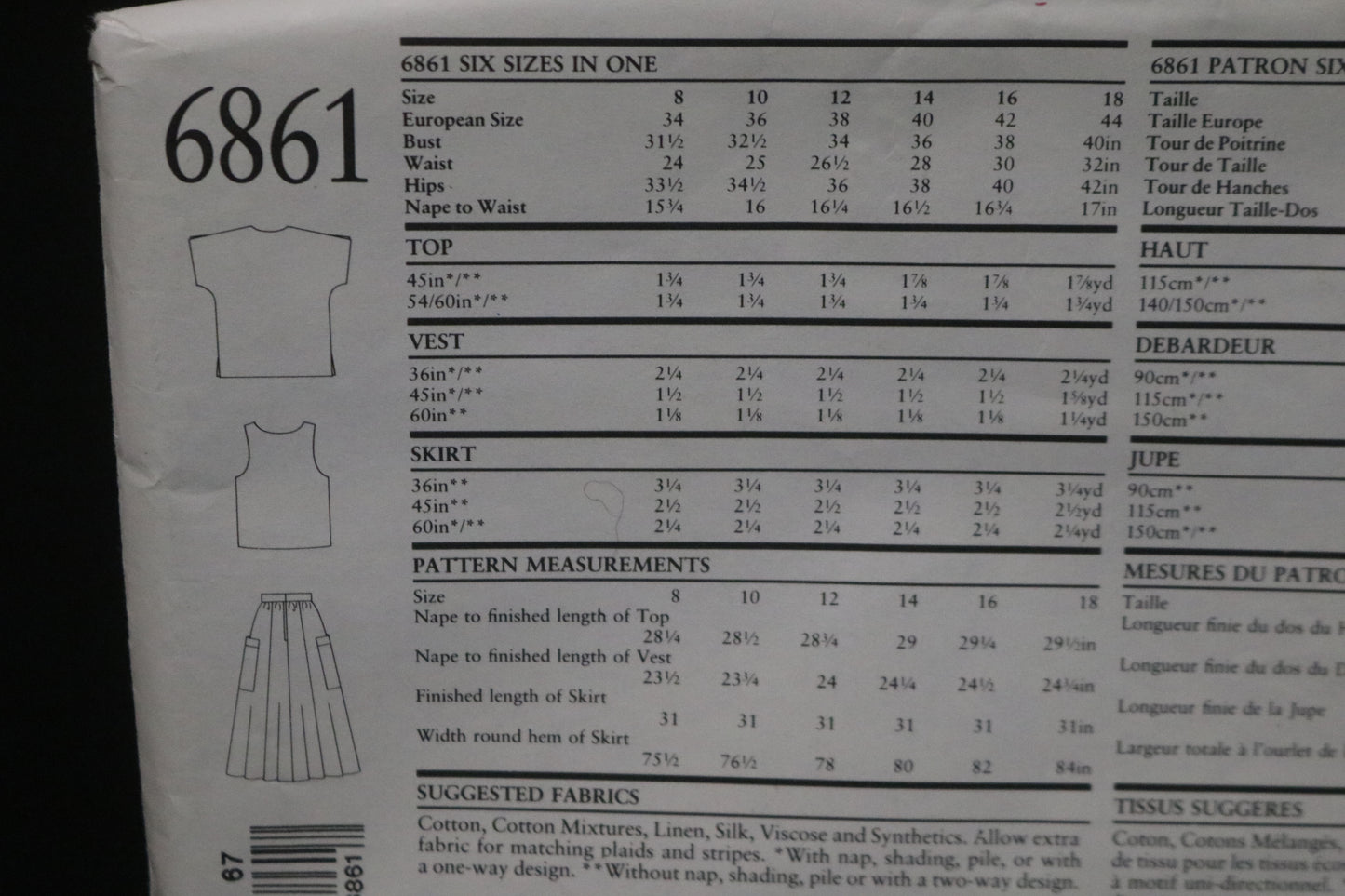 New Look 6861 Jacket Top and Skirt Sewing Pattern UNCUT - Size 8 - 18