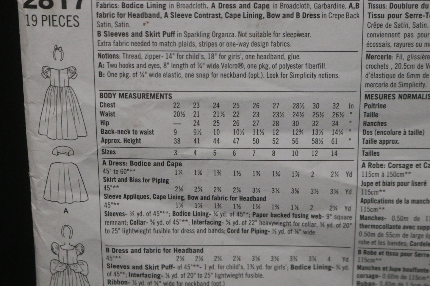 Simplicity 2817 Child and Girl Snow White and Cinderella Costume Sewing Pattern - UNCUT - Size 3 4 5 6 or Size  7 8 10 12 14