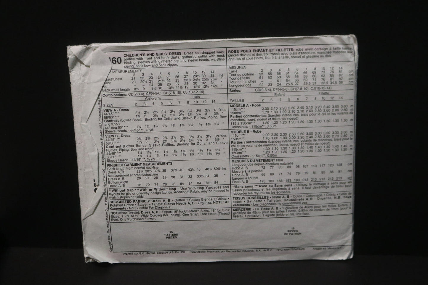 McCalls 6460 Children's Girls Dress Sewing Pattern UNCUT Size 7 8 10