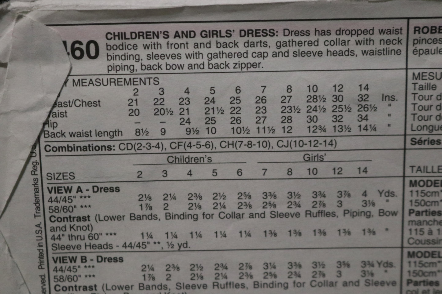 McCalls 6460 Children's Girls Dress Sewing Pattern UNCUT Size 7 8 10