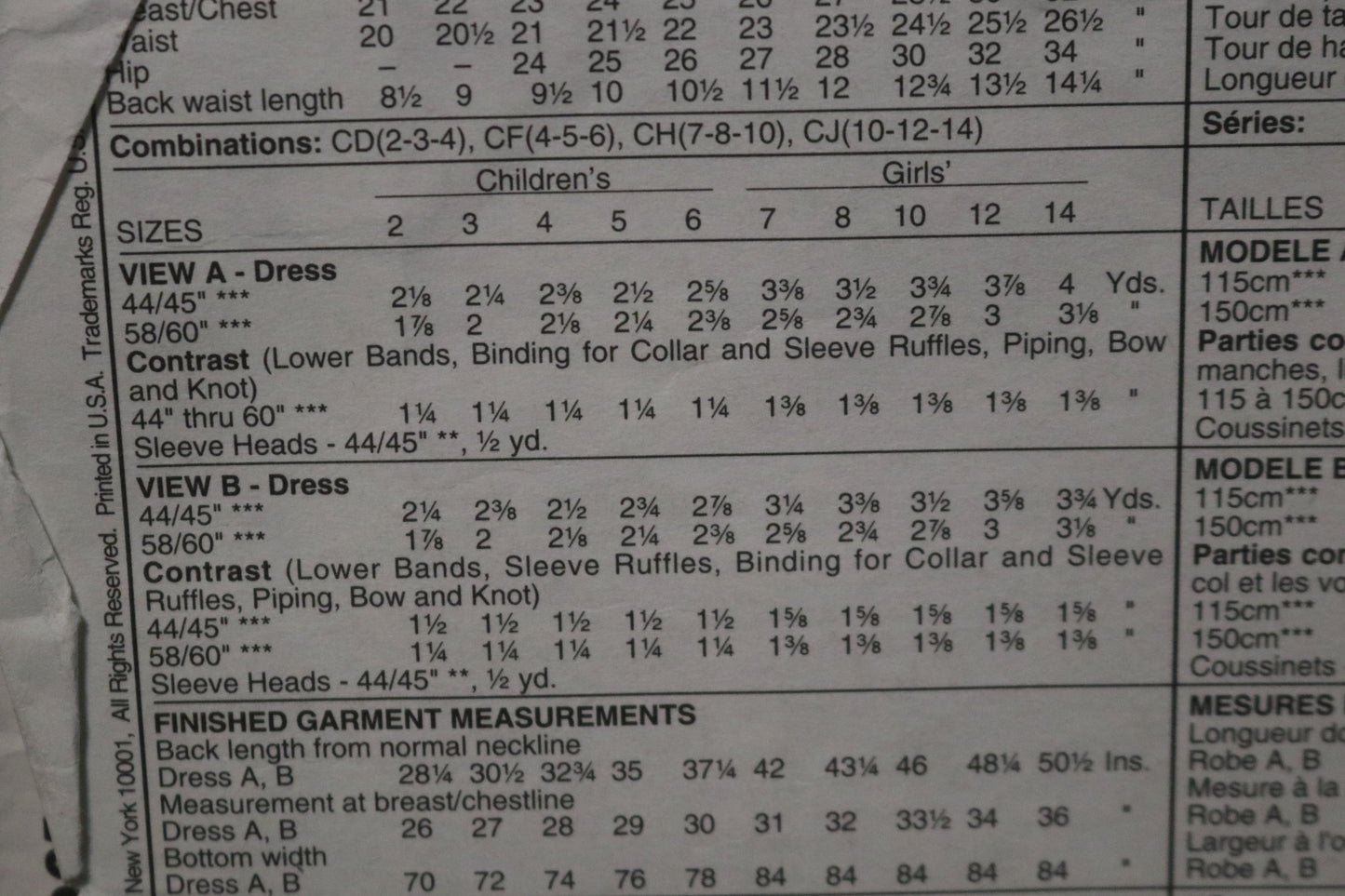 McCalls 6460 Children's Girls Dress Sewing Pattern UNCUT Size 7 8 10