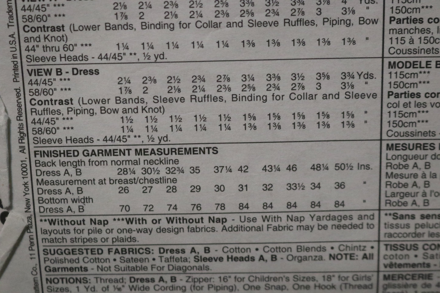 McCalls 6460 Children's Girls Dress Sewing Pattern UNCUT Size 7 8 10