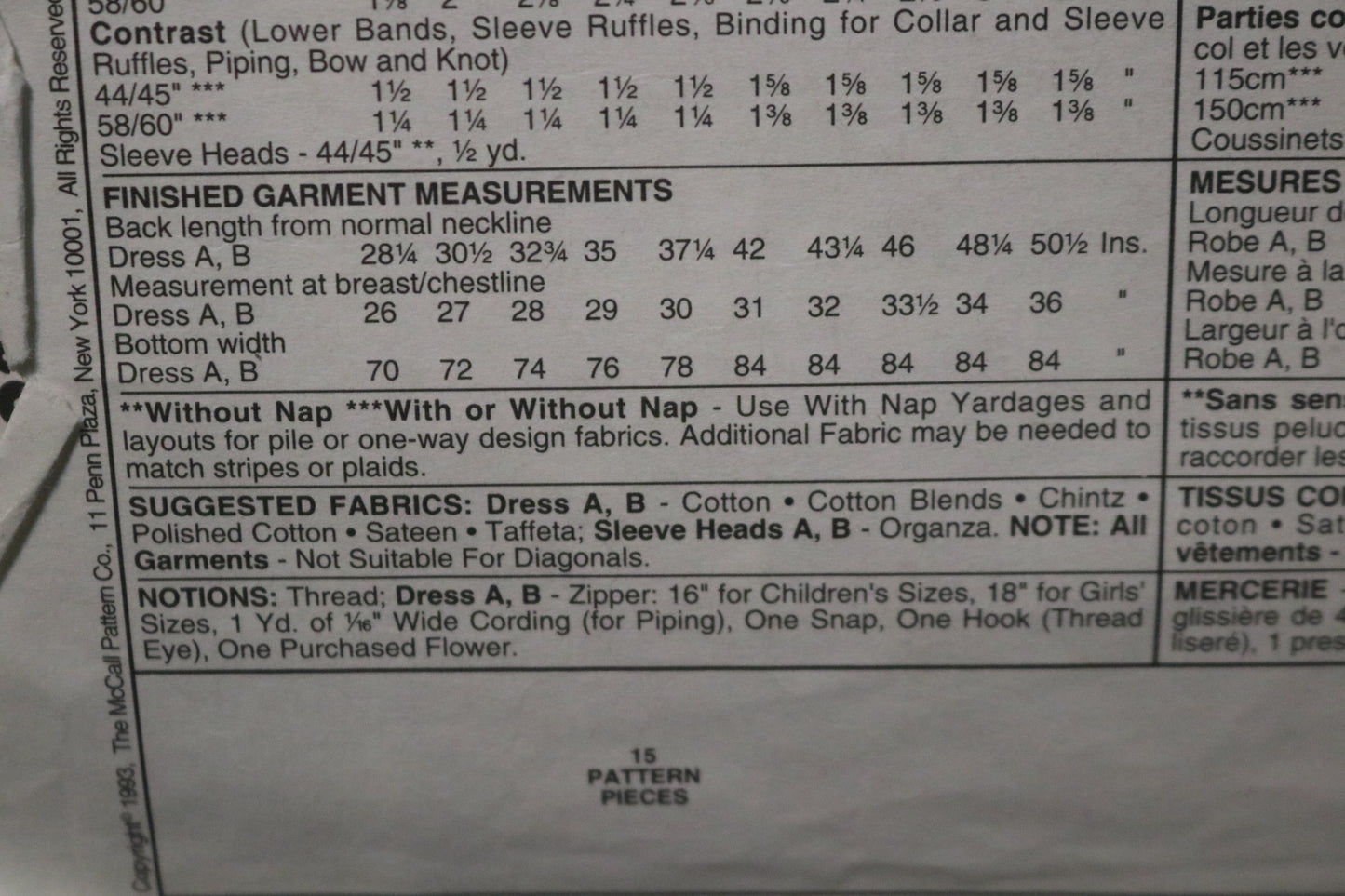 McCalls 6460 Children's Girls Dress Sewing Pattern UNCUT Size 7 8 10