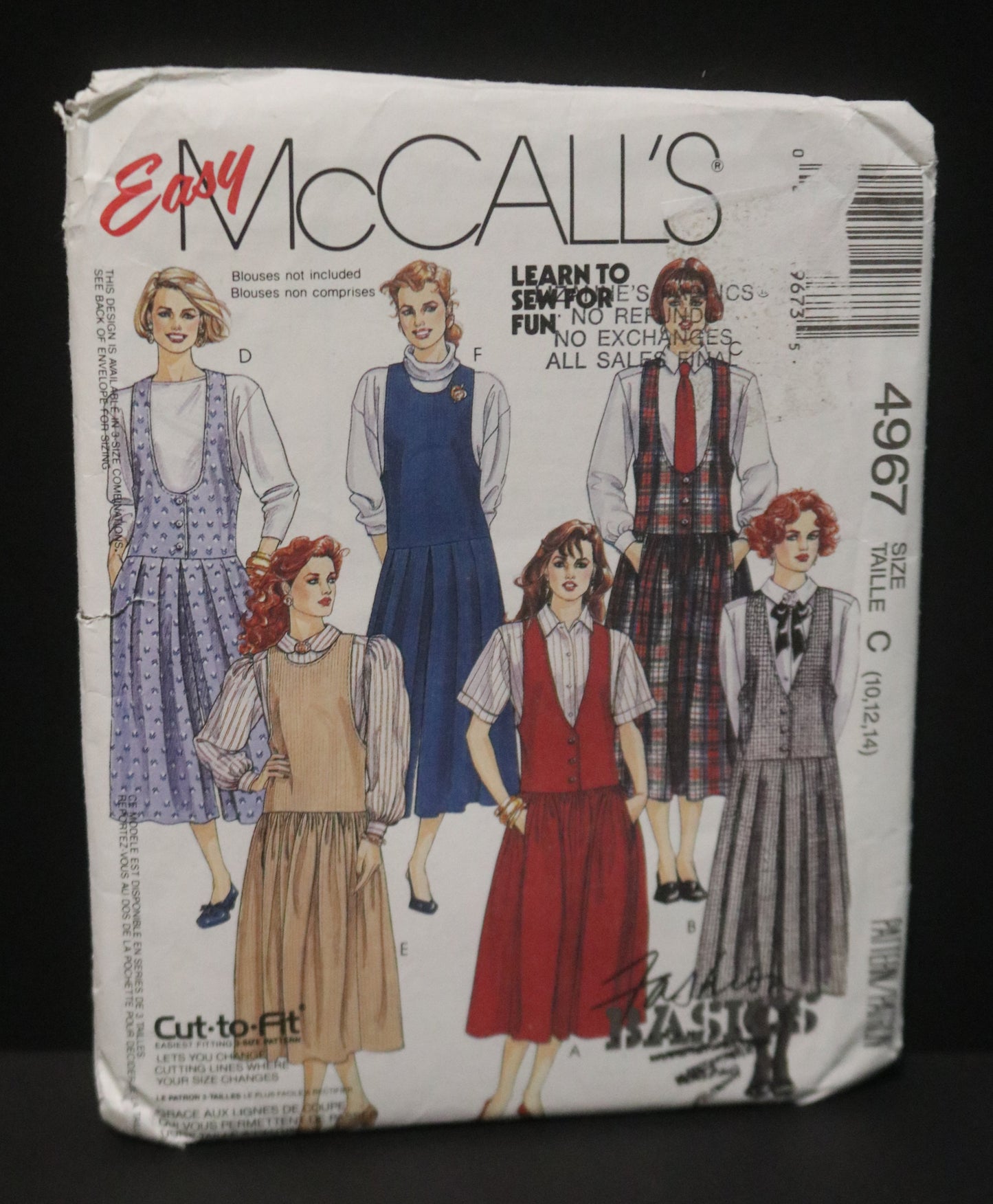 McCalls 4967 MIsses Jumper Sewing Pattern - UNCUT - Size 10 12 14