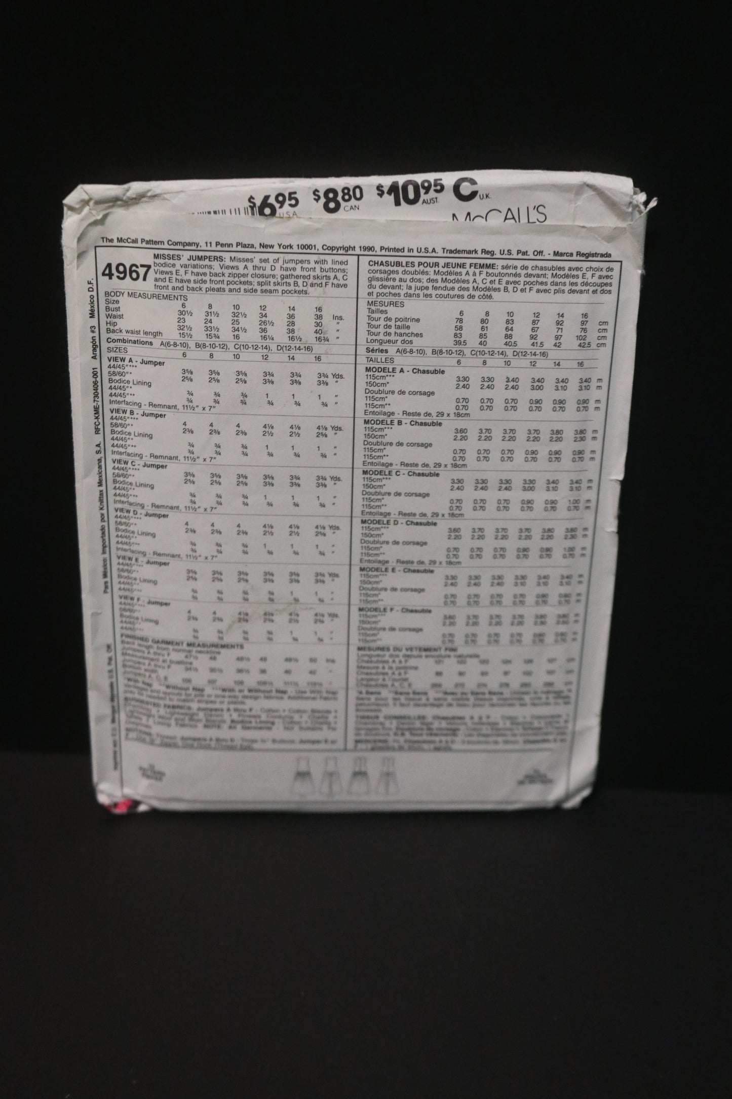 McCalls 4967 MIsses Jumper Sewing Pattern - UNCUT - Size 10 12 14