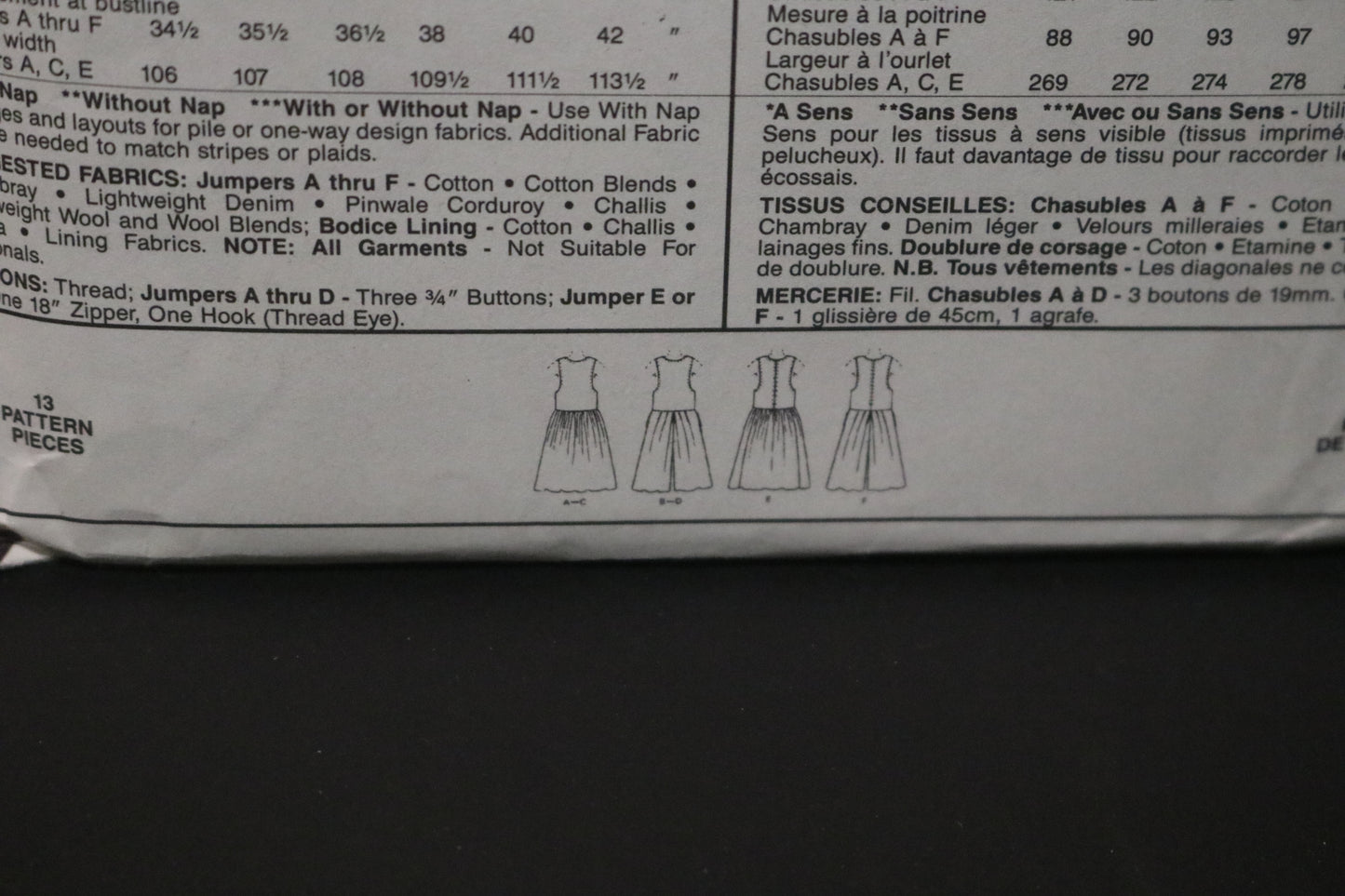 McCalls 4967 MIsses Jumper Sewing Pattern - UNCUT - Size 10 12 14