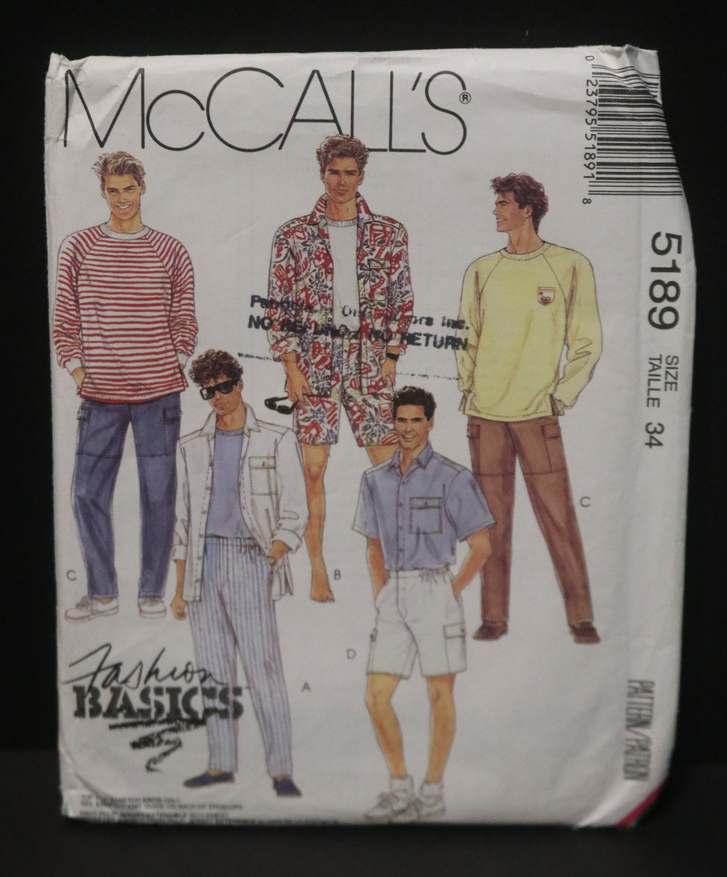 McCalls 5189 Men's Shirt Top and Pants or Shorts Sewing Pattern - UNCUT Size 34