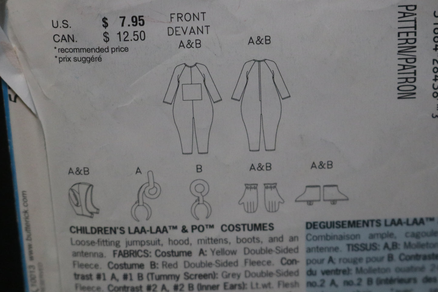 Butterick 5794 Tele Tubbies Children's LAA-LAA & PO Costumes Sewing Pattern - UNCUT - Size XS S M L