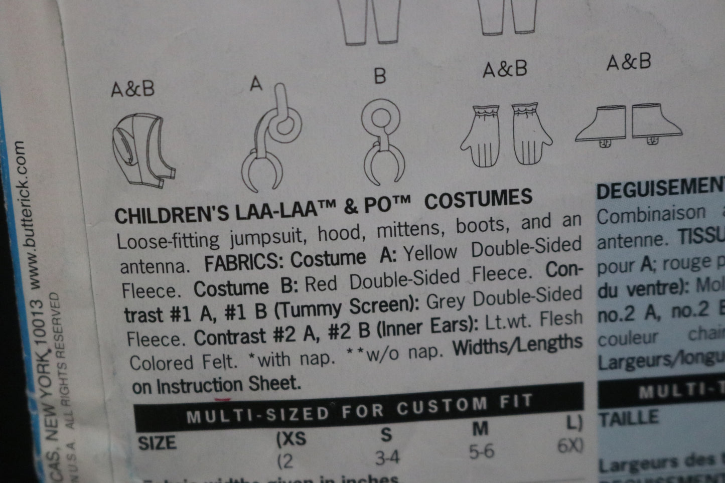 Butterick 5794 Tele Tubbies Children's LAA-LAA & PO Costumes Sewing Pattern - UNCUT - Size XS S M L