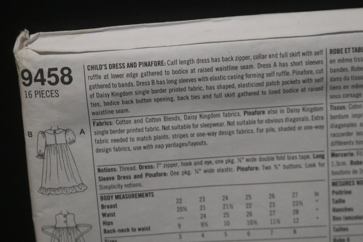 Simplicity 9458 Daisy Kingdom Girls Dress and Pinafore Sewing Pattern UNCUT Size 5 6 7 8