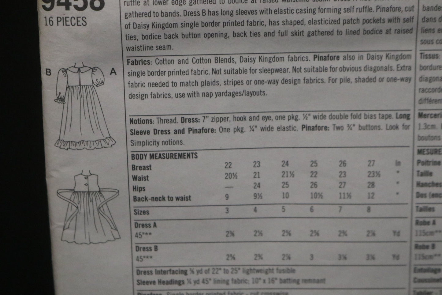 Simplicity 9458 Daisy Kingdom Girls Dress and Pinafore Sewing Pattern UNCUT Size 5 6 7 8