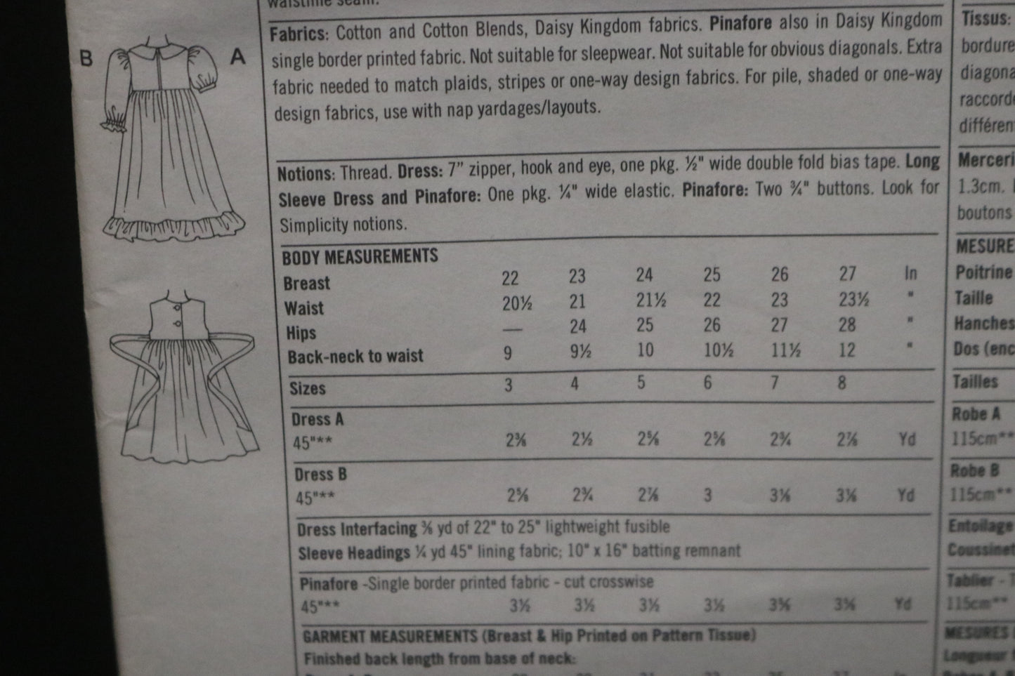 Simplicity 9458 Daisy Kingdom Girls Dress and Pinafore Sewing Pattern UNCUT Size 5 6 7 8