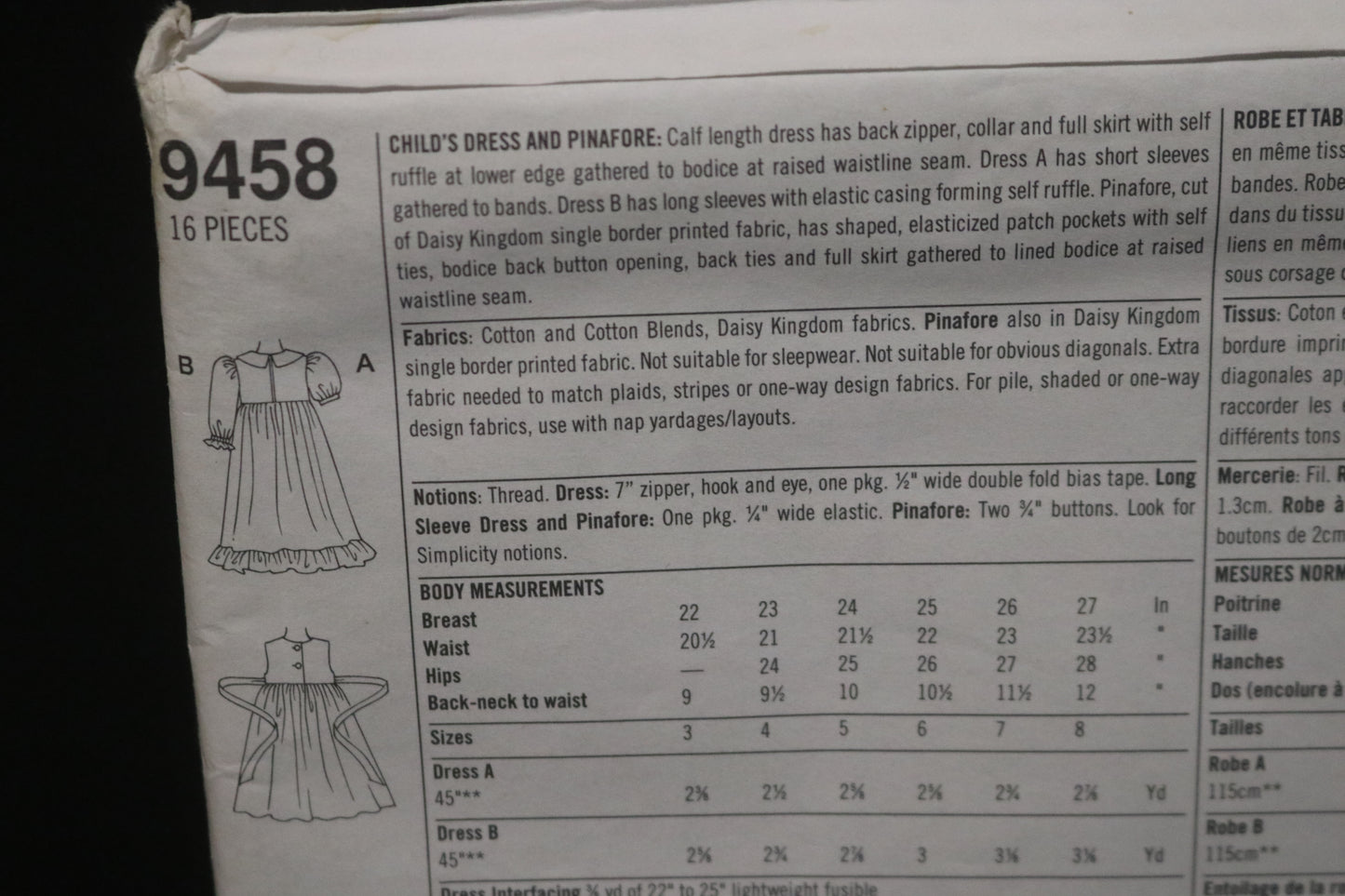 Simplicity 9458 Daisy Kingdom Girls Dress and Pinafore Sewing Pattern UNCUT Size 5 6 7 8