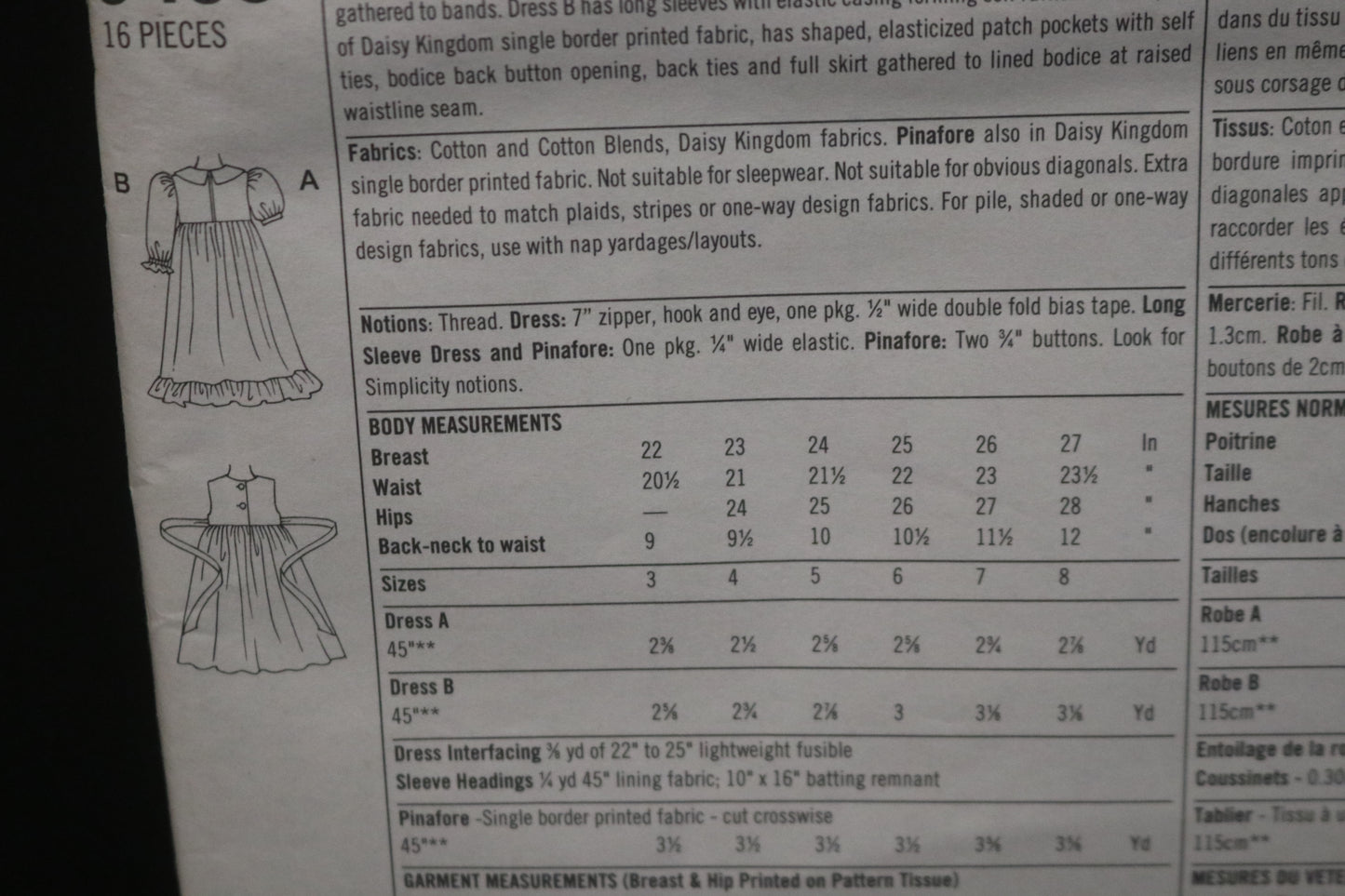 Simplicity 9458 Daisy Kingdom Girls Dress and Pinafore Sewing Pattern UNCUT Size 5 6 7 8