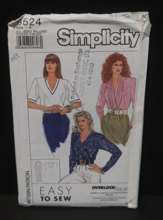 Simplicity 9524 Misses Pullover Tops and Detachable Pleated Drape Sewing Pattern - UNCUT - Size PT S M L XL