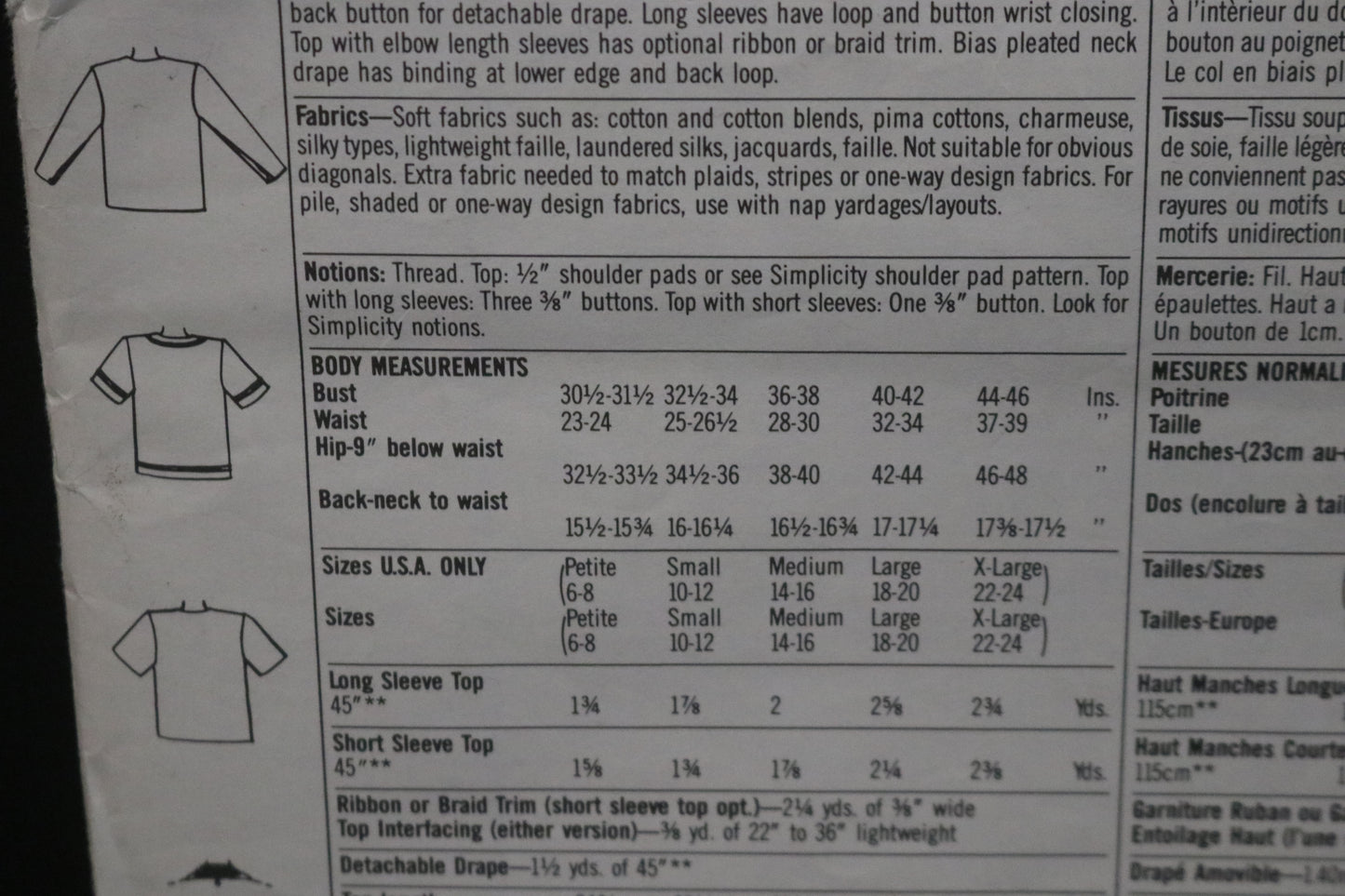 Simplicity 9524 Misses Pullover Tops and Detachable Pleated Drape Sewing Pattern - UNCUT - Size PT S M L XL