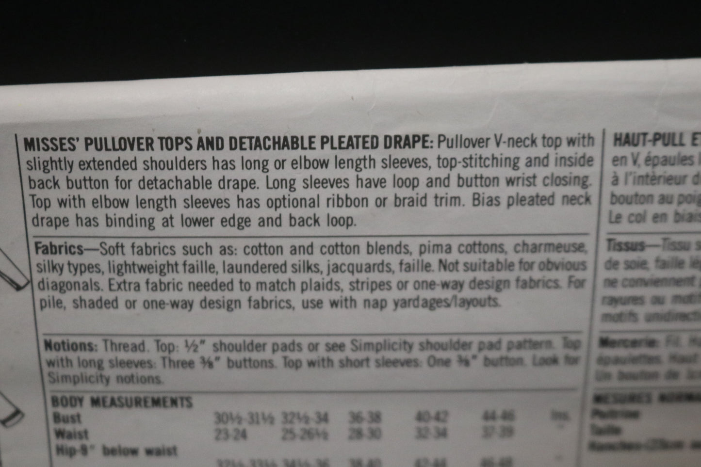 Simplicity 9524 Misses Pullover Tops and Detachable Pleated Drape Sewing Pattern - UNCUT - Size PT S M L XL