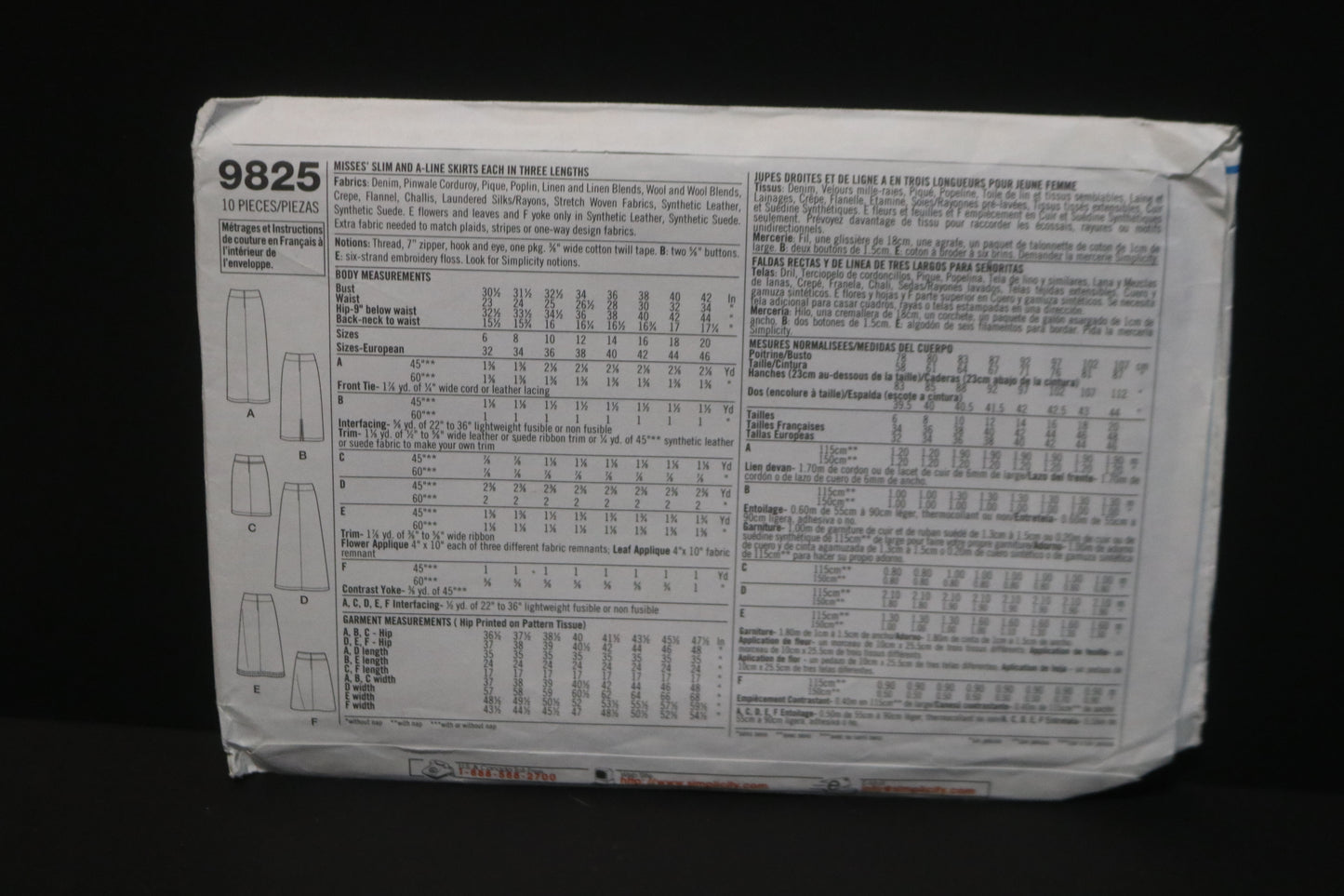 Simplicity 9825 Misses Slim and A line Skirts Each in Three Lengths Sewing Pattern - UNCUT -  Size 6 8 10 12