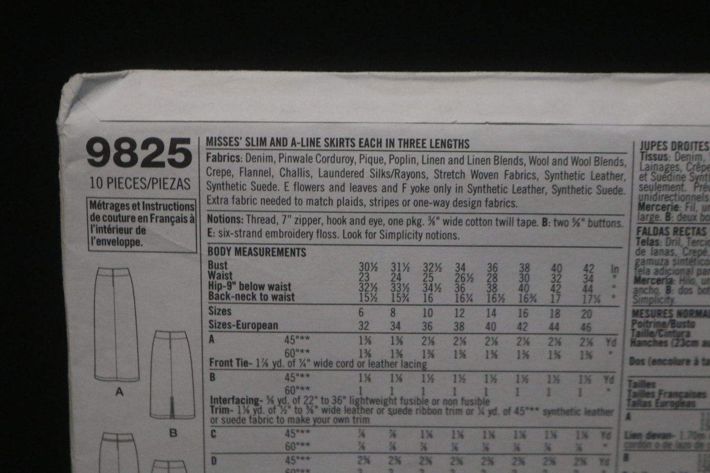 Simplicity 9825 Misses Slim and A line Skirts Each in Three Lengths Sewing Pattern - UNCUT -  Size 6 8 10 12