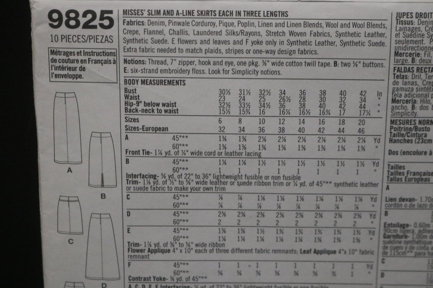 Simplicity 9825 Misses Slim and A line Skirts Each in Three Lengths Sewing Pattern - UNCUT -  Size 6 8 10 12
