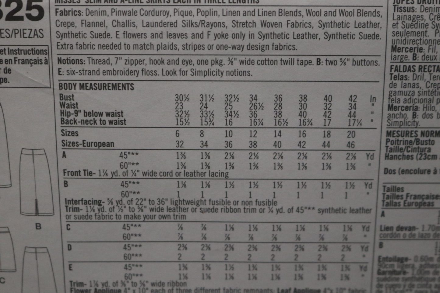 Simplicity 9825 Misses Slim and A line Skirts Each in Three Lengths Sewing Pattern - UNCUT -  Size 6 8 10 12
