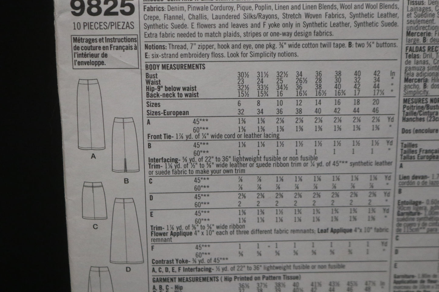 Simplicity 9825 Misses Slim and A line Skirts Each in Three Lengths Sewing Pattern - UNCUT -  Size 6 8 10 12