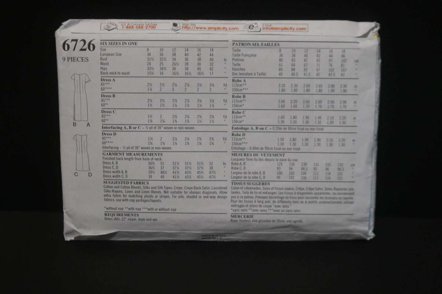 New Look 6726 Misses Dress Sewing Pattern - UNCUT - Size 8 - 18
