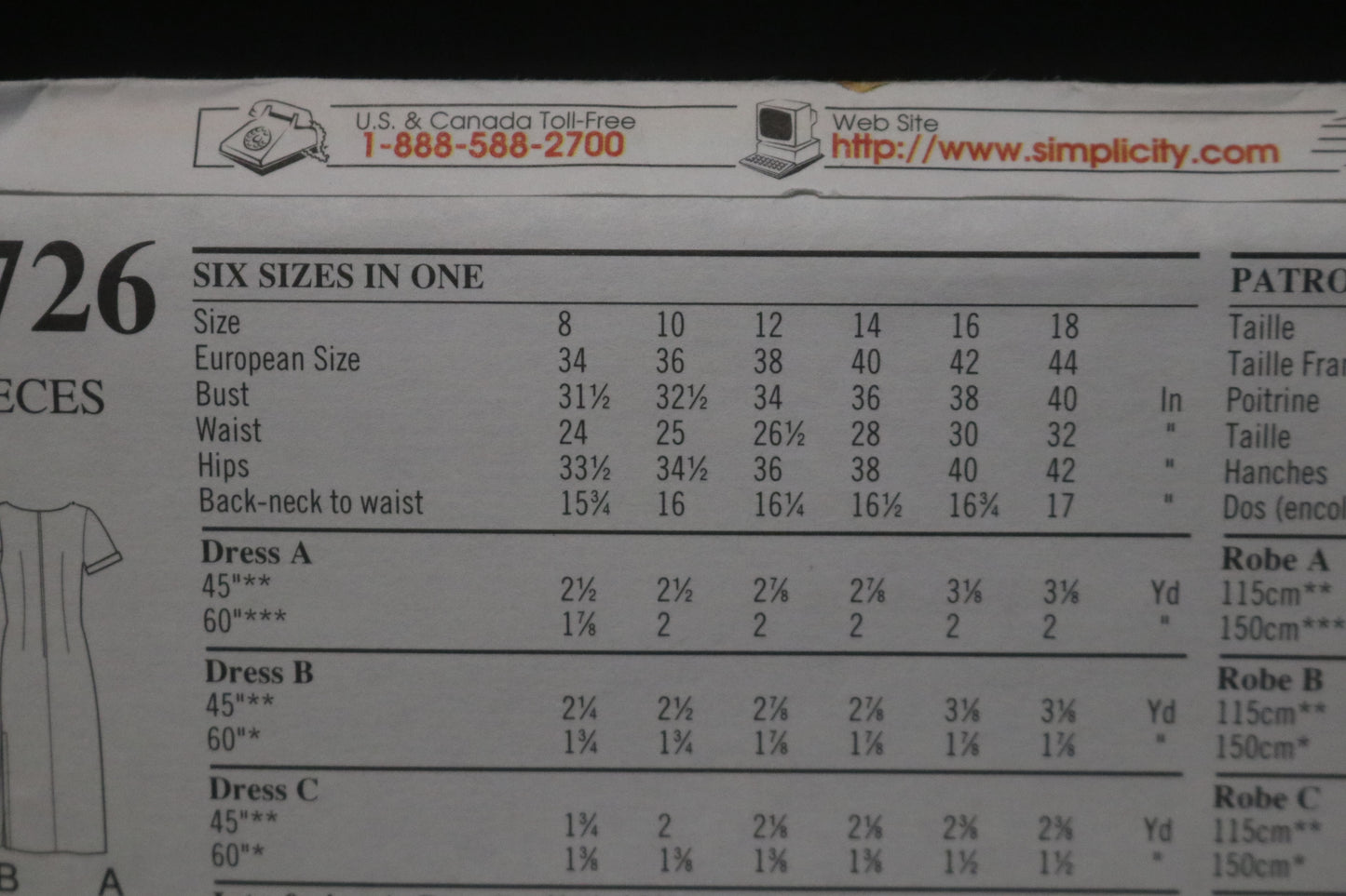 New Look 6726 Misses Dress Sewing Pattern - UNCUT - Size 8 - 18