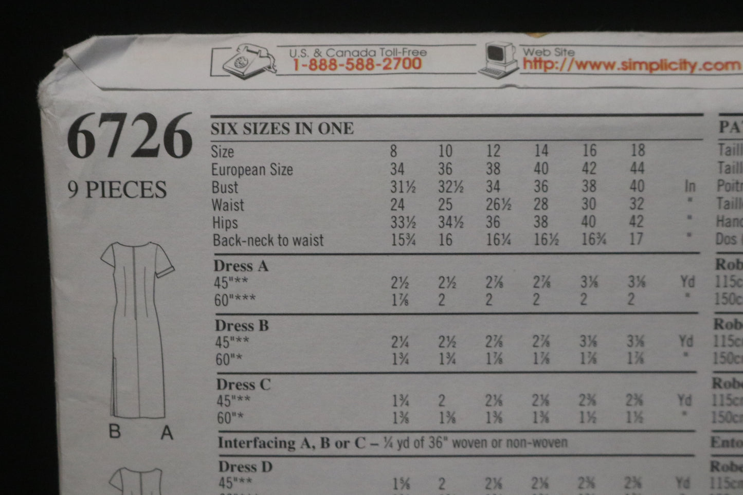 New Look 6726 Misses Dress Sewing Pattern - UNCUT - Size 8 - 18