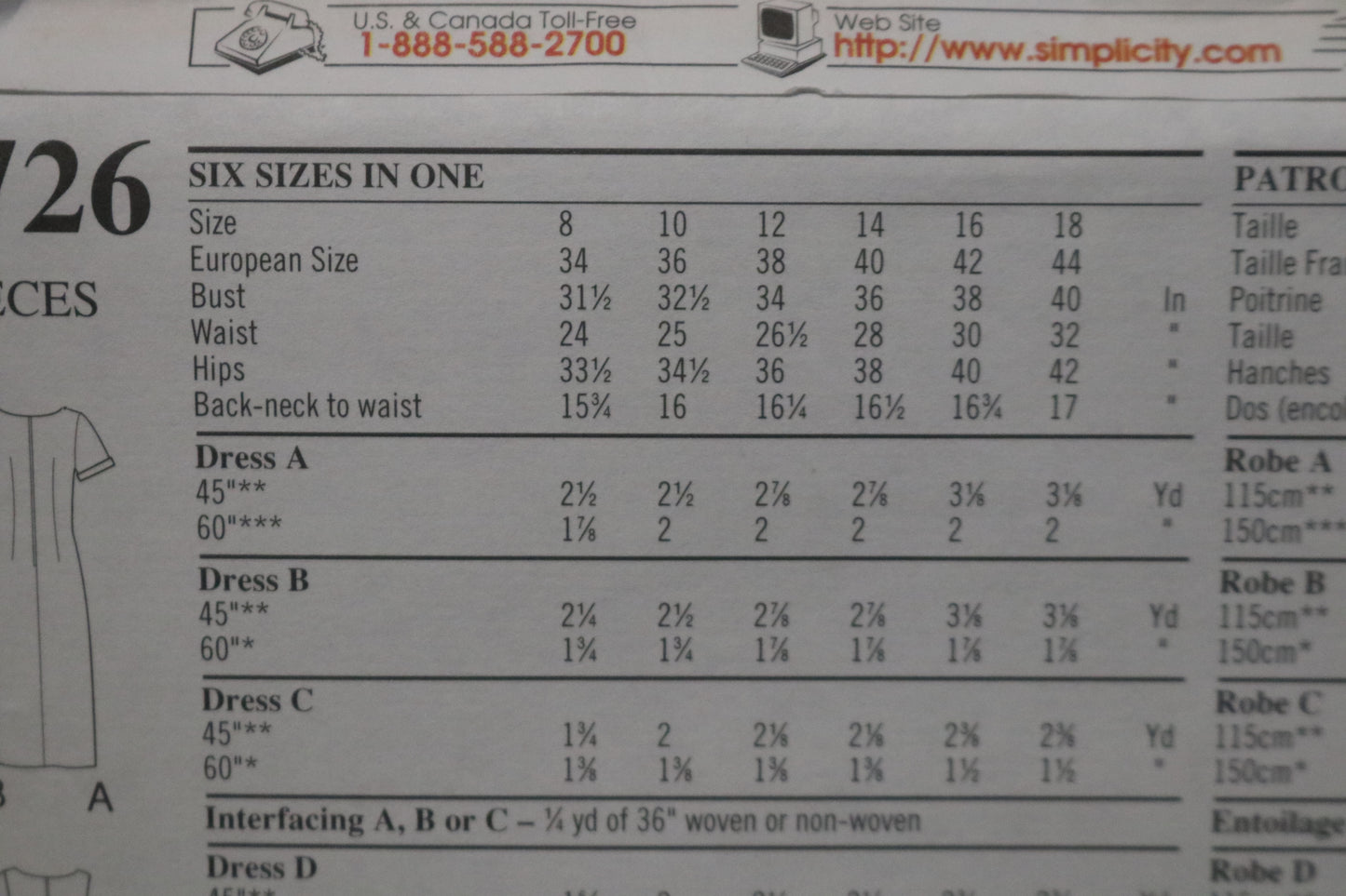 New Look 6726 Misses Dress Sewing Pattern - UNCUT - Size 8 - 18