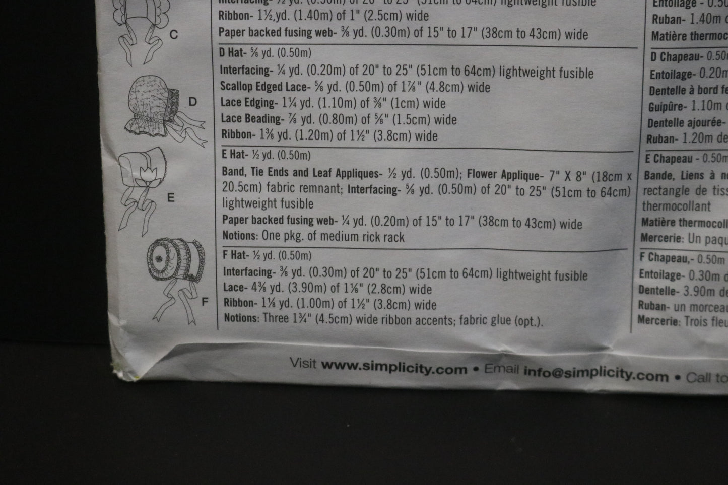 Simplicity 2908 Babies and Toddlers Hats in Four Sizes Sewing Pattern  - UNCUT - Size XS S M L