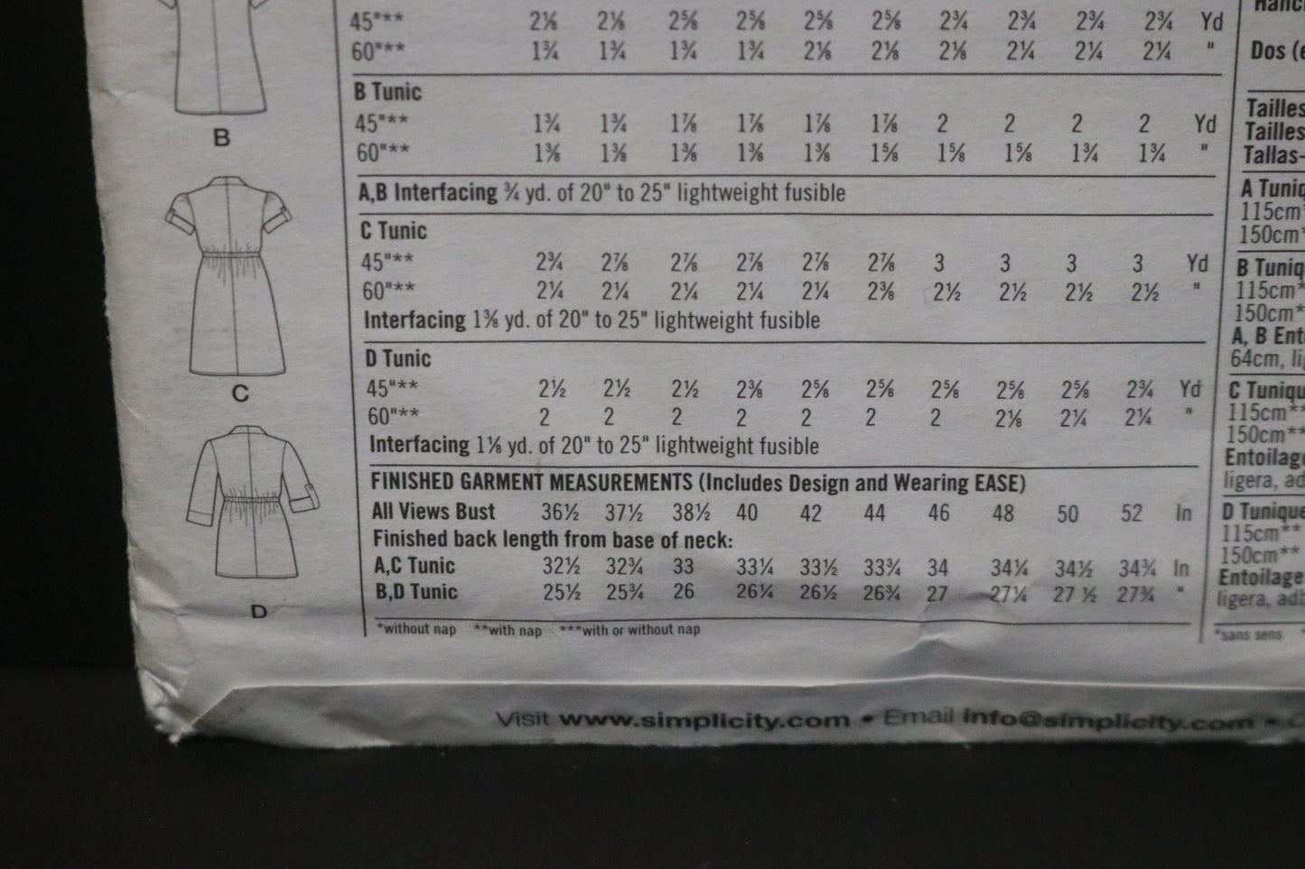 Simplicity 2365 Misses Tunic in Two Lengths with front variations Sewing Pattern - UNCUT - Size 6 8 10 12 14
