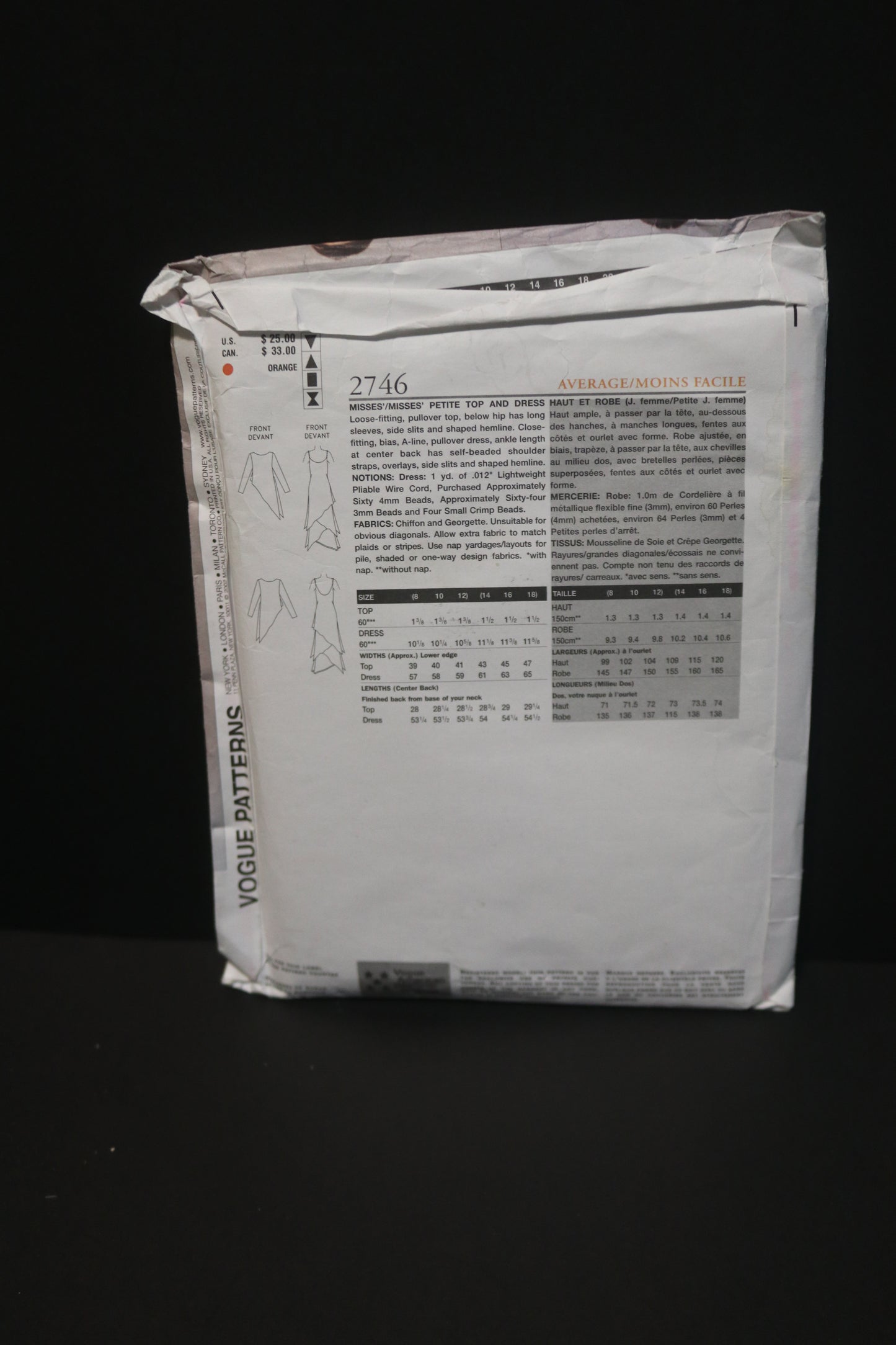 Vogue 2746 Tom and Linda Platt Misses / Miss Petite Top and Dress Sewing Pattern - UNCUT - Size 14 16 18