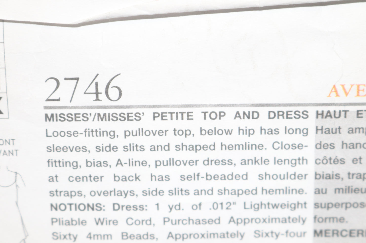 Vogue 2746 Tom and Linda Platt Misses / Miss Petite Top and Dress Sewing Pattern - UNCUT - Size 14 16 18